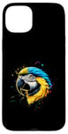 Coque pour iPhone 15 Plus Bleu Jaune Macaw Face T-Shirt Aquarelle Macaw