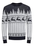 JACK & JONES Men's Jjxmas Gabriel Knit Crew Neck Jumper, Cloud Dancer/Pattern:w. Navy Blazer, M