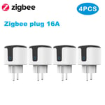 Prise Tuya Smart Zigbee 16A/20A,prise ue,compteur de puissance 3680W,compatible avec Alexa Assistant domestique et Hub Tuya ZigBee - Type zigbee plug 4pcs #A