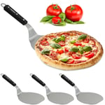 Relaxdays - Pelle à pizza, lot de 4, manche en bois, ronde, à suspendre, pelle LxP: 16,5x17,5 cm, acier inoxydable, argenté/noir