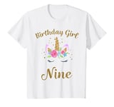 Youth 9th Birthday Girl Unicorn Shirt 9th Birthday Outfit T-Shirt