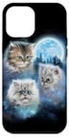 Coque pour iPhone 12 Pro Max Trois chats mignons engloutis dans les nuages de galaxie sous la lune glacée