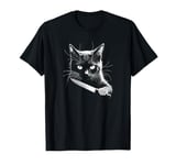 Black Cat With Knife Kitty Holding Knife T-Shirt