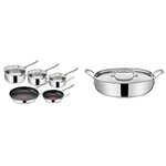Tefal Jamie Oliver Cook's Direct Stainless Steel Frying Pan, 5 Piece Cookware Set & Jamie Oliver Cook's Classics Stainless Steel Shallow Pot, 30 cm, Non-Stick Coating