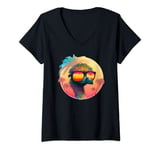 Womens Emu on Tropical Vacation with Sunglasses Cool Ostrich Funny V-Neck T-Shirt