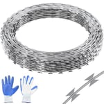 VEVOR Fil de Fer Barbelé 75 m 5 Rouleaux de Fil Barbelé Galvanisé à Chaud Clôture Grillage Protection Anti-Intrusion Lames Barbelées Tranchantes avec Gants de Protection pour Maison, Jardin, Balcon