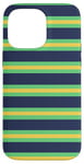 Coque pour iPhone 14 Pro Max Jaune Vert rayé Esthétique Girly Preppy Blue Navy Stripe