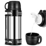 ONEVER Bouteille isotherme à double paroi en acier inoxydable pour voyage, boissons chaudes, tasse à café avec couvercle, sans BPA et étanche - 2 L