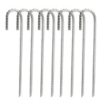 Ground Stakes Heavy Duty Tent Pegs 8 Pack, Galvanised Steel Tent Stakes Camping Pegs Rebar, J Hooks Ground Anchor for Camping Tent Trampoline Football Net Canopies Gazebos Garden Swing Set