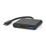 Nedis USB Multi-Port Adapter | USB 3.2 Gen 1 | USB-C™ Hane | HDMI™ Utgång / USB-A Hona / USB-C™ Hona | 5 Gbps | 0.10 m | Rund | Nickelplaterad | PVC | Svart | Låda