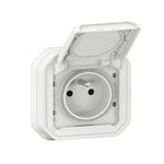 Legrand - Waterproof Earth Socket with Plexo hinged lid, 16 A, 250 V, supplied complete for flush mounting with white claws