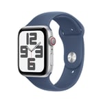 Apple Watch SE GPS + Cellular 44mm Silver Aluminium Case with Denim Sport Band - S/M MXGP3ET/A