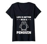 Womens Little Penguins animal cute life is better with a Penguin V-Neck T-Shirt