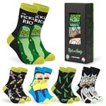 Rick and Morty Chaussettes Homme Mi-Mollet, Lot de 5 Paires Chaussettes Rigolotes - Idee Cadeau Homme et Ado (Vert/Noir)