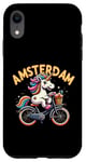 Coque pour iPhone XR Amsterdam Netherland Vélo licorne pour filles et femmes arc-en-ciel