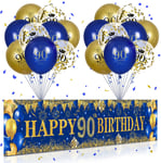 90th Birthday Decorations for Men Women Blue and Gold,Navy Blue Gold Birthday 18