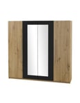 Armoire IRINA 4 portes avec miroirs - chêne et noir - 228 x 57 x 214 cm