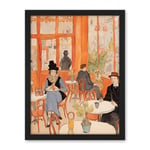 Artery8 A Bustling Parisian Cafe in the Style of Toulouse Lautrec Paris French Orange Artwork Framed Wall Art Print 18X24 Inch