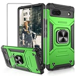 Jshru for Google Pixel 6A Case,[Military Grade Protection] Pixel 6A Anti-Scratch and Shockproof Cover with Screen Protector,Armour Ring Kickstand Case for Google Pixel 6A,Green