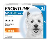 FRONTLINE 611039 Spot on Chien - Anti Puces, Anti-Tiques et Poux - Élimine Puces Pendant 8 Semaines-Tiques Pendant 4 Semaines - pour Petit Chien 2 à 10 kg - Fabriqué en France - 3 Pipettes