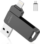 Cle USB 512 Go pour Apple Certifié Lightning, Clé USB C Photo Stick USB 3.0 Flash Drive Stockage Externe Mémoria pour iPhone iPad Mac iOS Android PC avec MFI Lightning