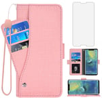 Asuwish Compatible with Huawei P20 Pro Wallet Case Tempered Glass Screen Protector and Leather Flip Cover Card Holder Cell Accessories Phone Cases for Hwauei Hawaii P 20Pro 20 P20pro Women Men Pink