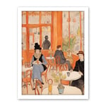 Artery8 A Bustling Parisian Cafe in the Style of Toulouse Lautrec Paris French Orange Artwork Framed Wall Art Print 18X24 Inch