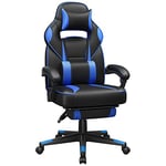 SONGMICS Fauteuil Gamer, Chaise Gaming, Siège de Bureau Réglable, avec Repose-Pieds Télescopique, Ergonomique, Appui-tête, Support Lombaire, Charge 150 kg, Noir et Bleu OBG073B04