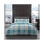 GC GAVENO CAVAILIA Tartan Duvet Cover Set, Polycotton Fabric Check Bedding Sets King Size, Warm Quilt Covers, Teal