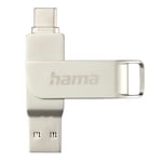 Hama Clé USB 64 Go, USB C 3.1/3.0, USB A (Clé USB, Clé USB 3.0, USB 3.1, Clé USB C, Stockage de données, USB A, Petite, Ultra Rapide, 70 Mo/s, Mécanisme Rotatif, Universel, Métal) Argent