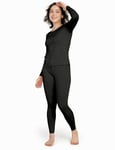 LAPASA Ensemble de sous-Vêtements Thermiques Femme Haut & Bas Maillot de Corps Manches Longues & Pantalon Chaud Automne/Hiver Noir XS