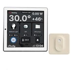 Shelly Wall Display White + Blu H&T Ivory (Bundle), Kit domotique Wi-Fi & Bluetooth, Panneau de contrôle, Capteur de température et d’humidité, Relais interrupteur 5A, Thermostat, Mesure consommation