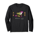 Bruce Lee Flying Kick Retro Neon Contour Logo Long Sleeve T-Shirt