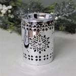 Ceramic Wax Burner Silver Snowflake Oil Burner Tea Light Christmas Home Decor