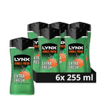 Lynx Jungle Fresh 3-in-1 Body Wash Hair, Face and Body Cleanser shower gel with a palm leaf & amber scent for men 6x 225 ml