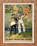 Lumartos, Vintage Poster The Navy Needs You! Don't Read American History Contemporary Home Decor Wall Art Print, Wood Frame, A4 Size