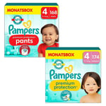 Pampers Bleiesett Premium Protection Bukser, størrelse 4, 9-15 kg (168 bleier) og Premium Protection Bleier, størrelse 4 Maxi, 9-14 kg (174 bleier)