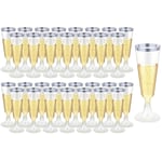 Flûtes à Champagne en Plastique avec Bordure Argentée,Verres Transparents à Griller le Poulet,5Oz,Cocktail,Standardisation Party,50/25 Pièces