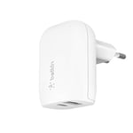 Belkin Chargeur secteur 32 W, 2 ports USB-C et USB-A (pour Samsung Galaxy S23, S22, Ultra, Plus, iPad Pro, iPad Air, Pixel, Note 20, iPhone 14, iPhone 13, iPhone 12 et autres)