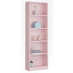 Pegane - Bibliothèque avec 5 étagères coloris rose - 180 cm (Hauteur) x 52 cm (Longueur) x 25 cm (Profondeur)