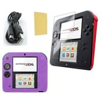 Pack 3 en 1 Nintendo 2DS : Housse silicone Violet - Chargeur USB - Protection écran - Straße Game ®