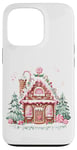 Coque pour iPhone 13 Pro Jolie maison en pain d'épice avec flocons de neige en glaçage rose