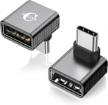 Lot de 2 adaptateurs USB C vers USB à 90 degrés, 10 Gbit/s USB 3.2 Gen 2 pour s'adapter côte à côte, USB C mâle vers USB A femelle convertisseur d'angle rigide pour iPhone 15, iPad, MacBook Pro