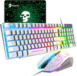 Us Layout T6 Arc En Ciel Rétro-Éclairé Usb Gaming Clavier+2400Dpi 6 Boutons Optique Arc En Ciel Led Usb Gaming Souris+Gaming Souris Pads,104 Key Semi-Mechanical Kepcaps For Mac/Win(Blanc)