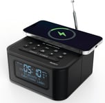 Knapton | Radio-réveil de Chevet Dab+ avec Bluetooth | Chargement sans Fil 15W | Double Alarme bruyante, Sommeil et Snooze | Grand écran LCD rétro-éclairé avec Fonction variateur de lumière