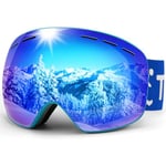 Trusiel Lunette de Ski, Masque Ski Sphériques avec Anti-UV, Anti-Buée, Coupe-Vent, Lunettes de Snowboard OTG Ajustables, Compatible avec Casque pour Ski Snowboard Autres Sports Hiver (Bleu (VLT 15%))