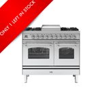 Ilve Milano PD10FNE3/SSC 100cm Stainless Steel Wide Dual Fuel Range Cooker – Chrome Trim