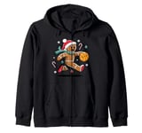 Gingerbread Man Playing Basketball - Christmas Sports Fun Zip Hoodie