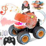 Wrymish Voiture Télécommandée Enfant, Monster Truck, Dinosaure Jouet Enfant 3 4 5 6 7 8 9 Ans, Dinosaure Telecommandé Camion avec Lumière LED, Cadeaux d'anniversaire de Noël pour Garçon Fille(Orange)