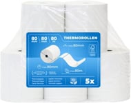 5 kpl. Premium -lämpörullat 80 mm x 80mm - Thermo Paper Bon Roll (80 80 12) - sertifioitu käteistulostimelle, kuten Epson, IBM, MetaPace ja paljon muuta.